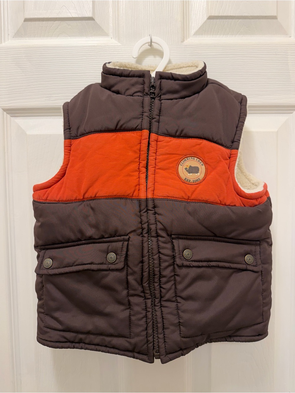 Janie and Jack Brown and Orange Quilted Sherpa-Lined Kids Vest